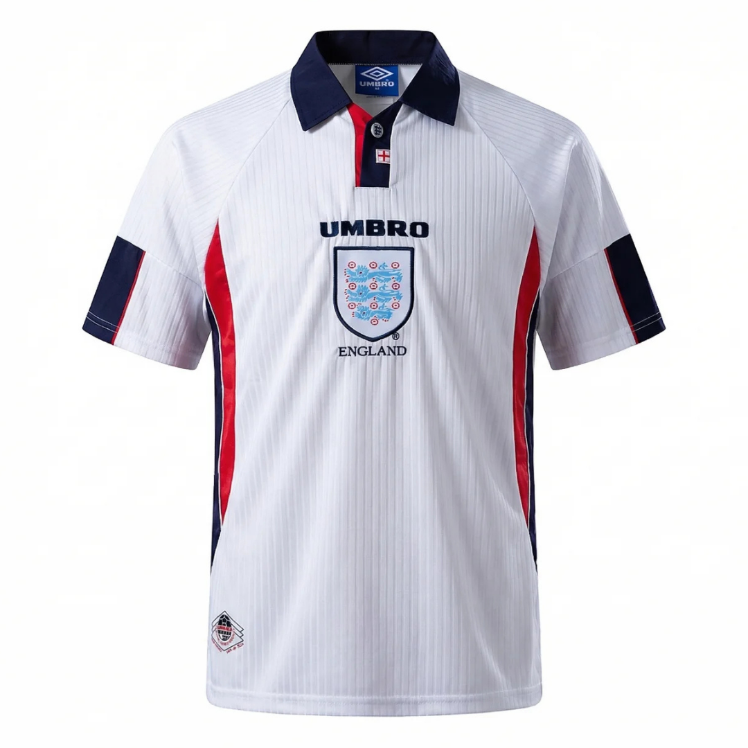Camisa Seleção da Inglaterra I 1998 - Retrô Umbro - Branca com detalhes em azul e vermelho