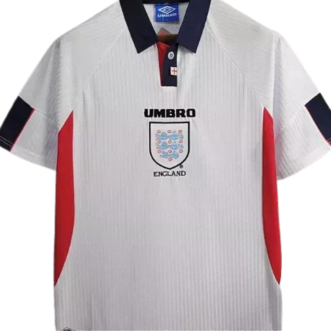 Camisa Seleção da Inglaterra I 1998 - Retrô Umbro - Branca com detalhes em azul e vermelho