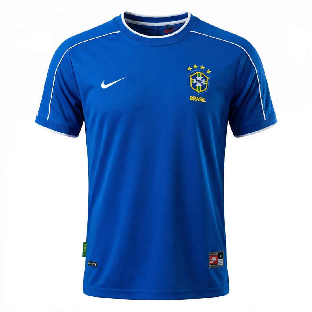 Camisa Seleção Brasileira II 1998 - Retrô Nike - Azul com detalhes em branco