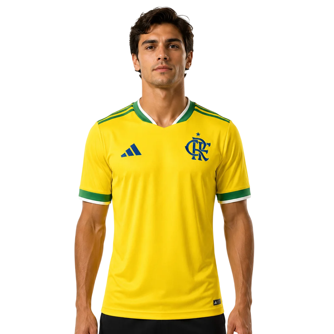 Camisa Flamengo Edição Especial Copa do Mundo 2026 - Torcedor Masculina Verde e Amarela