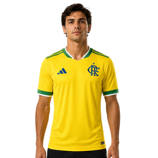 Camisa Flamengo Edição Especial Copa do Mundo 2026 - Torcedor Masculina Verde e Amarela