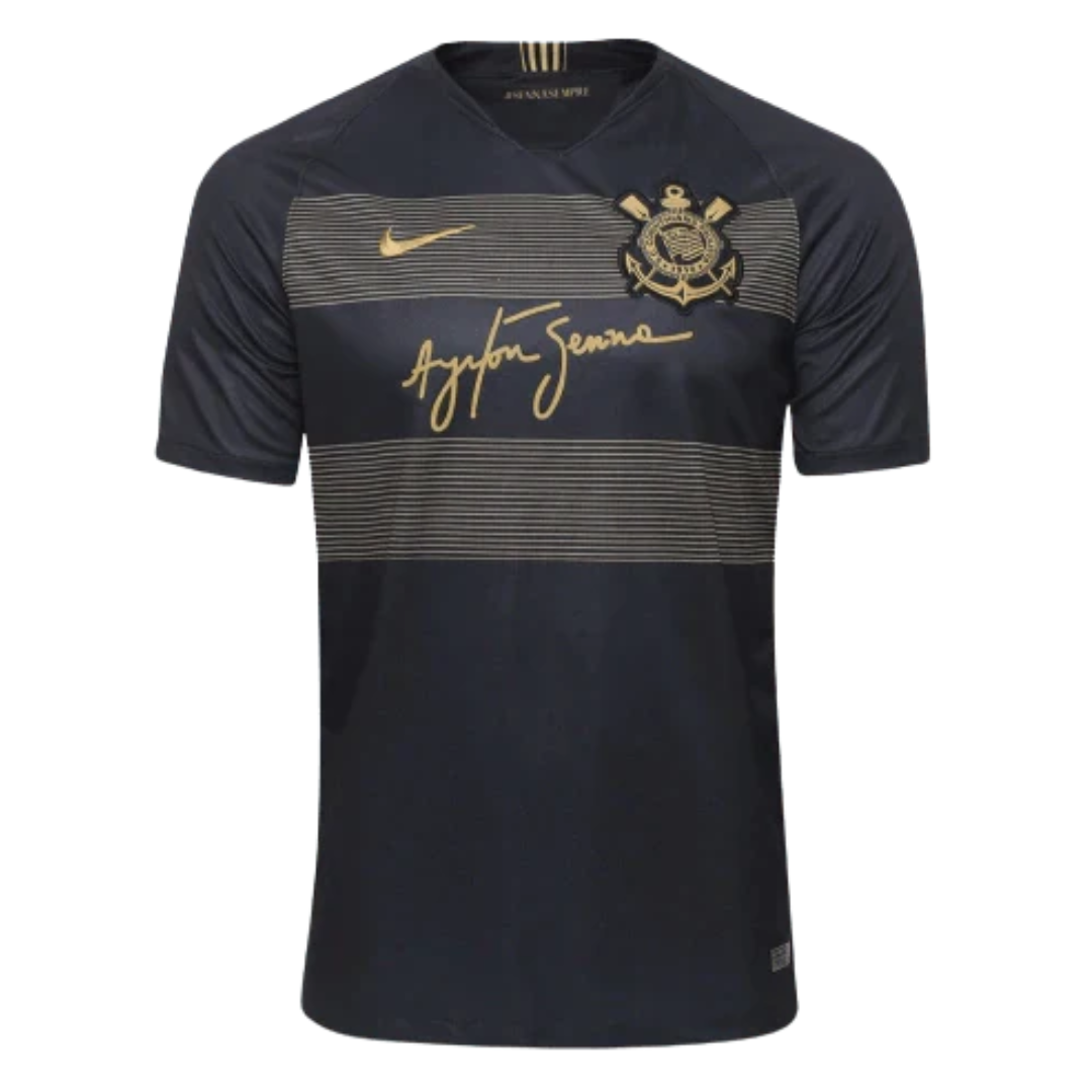 Camisa Corinthians III 2018/19 | Edição Comemorativa Ayrton Senna - Retrô Nike Masculina - Preta com detalhes dourados