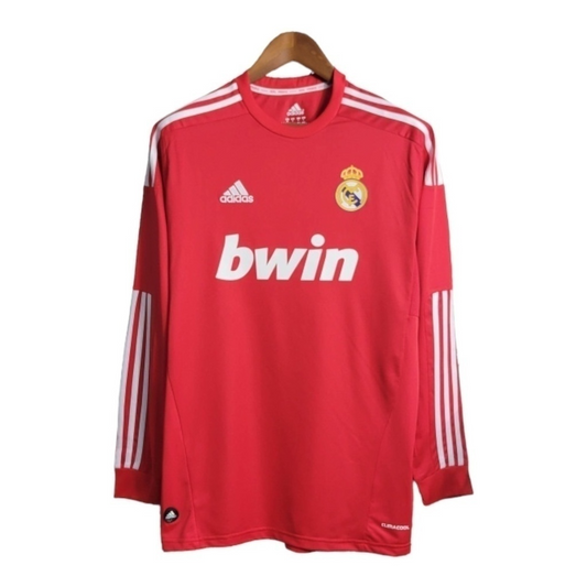 Camisa Real Madrid II 2011/2012 Manga Longa - Retrô Adidas - Vermelha com detalhes em branco