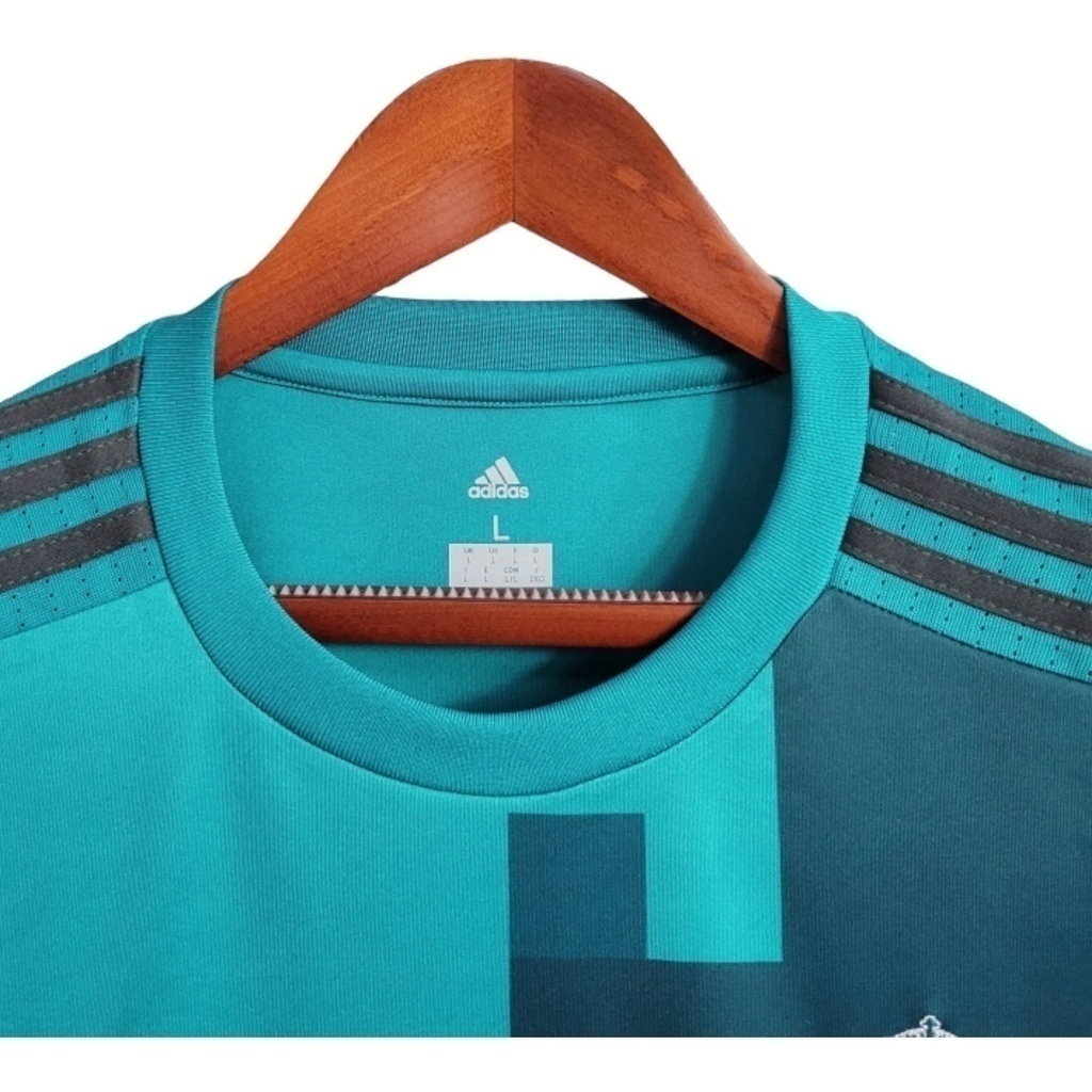 Camisa Real Madrid I 2017/2018 Manga Longa - Retrô Adidas - Verde água com detalhes em azul