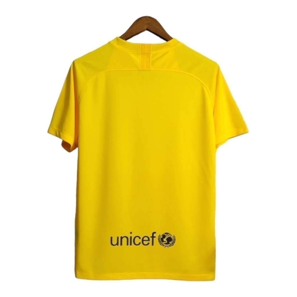 Camisa Barcelona I 2019/2020 - Retrô Nike - Amarela com detalhes em vermelho