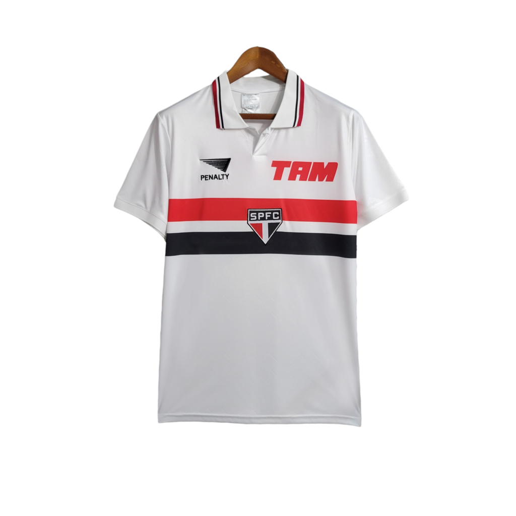 Camisa São Paulo I 1993/1994 - Retrô Penalty - Branca com detalhes em vermelho e preto
