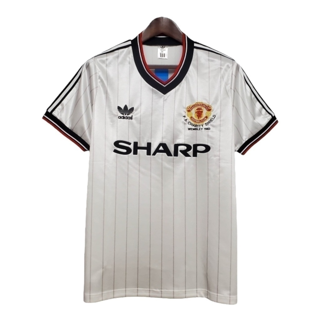 Camisa Manchester United II 1983 - Retrô Adidas - Branca com detalhes em vermelho e preto