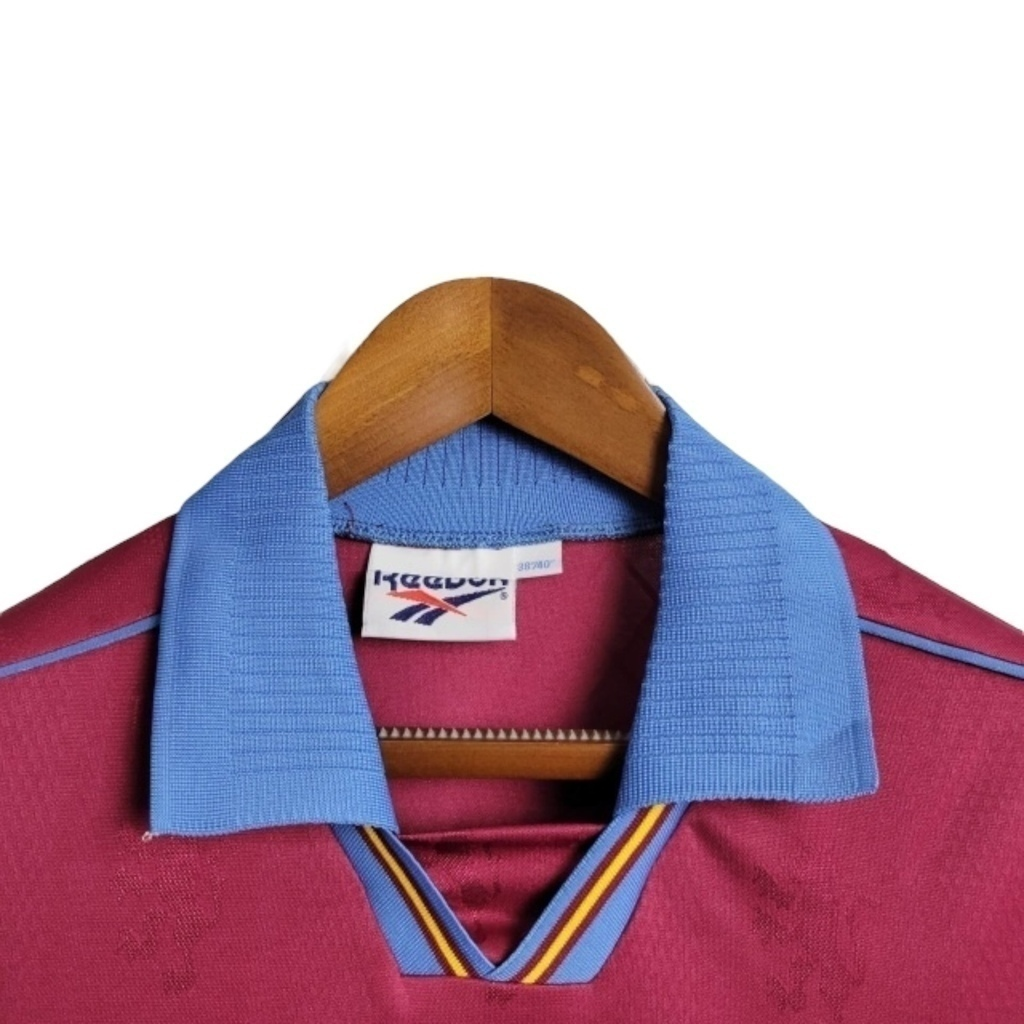 Camisa Aston Villa I 1995/1997 - Retrô Reebok - Vinho com detalhes em azul