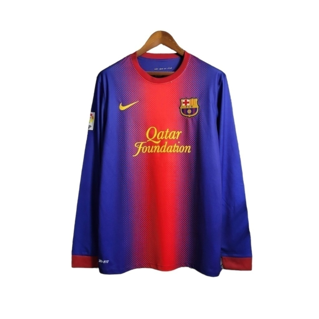 Camisa Barcelona I 2012/2013 Manga Longa - Retrô Nike - Azul com detalhes em vermelho