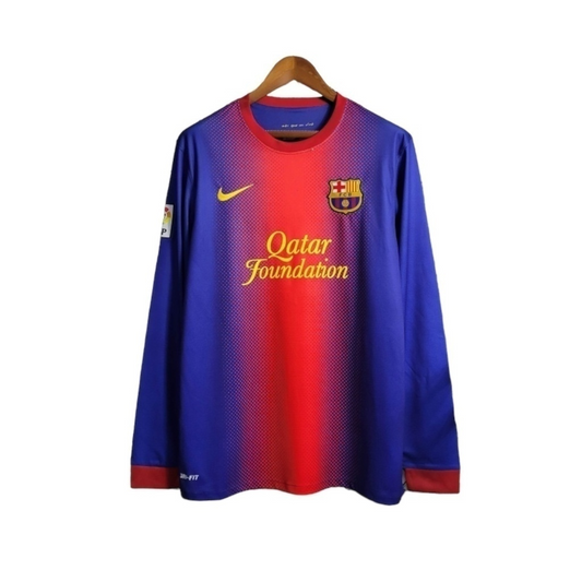 Camisa Barcelona I 2012/2013 Manga Longa - Retrô Nike - Azul com detalhes em vermelho