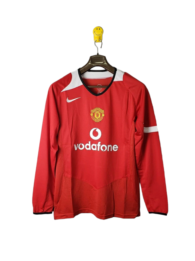 Camisa Manchester United I 2005 - Retrô Nike - Vermelha com detalhes em preto e branco