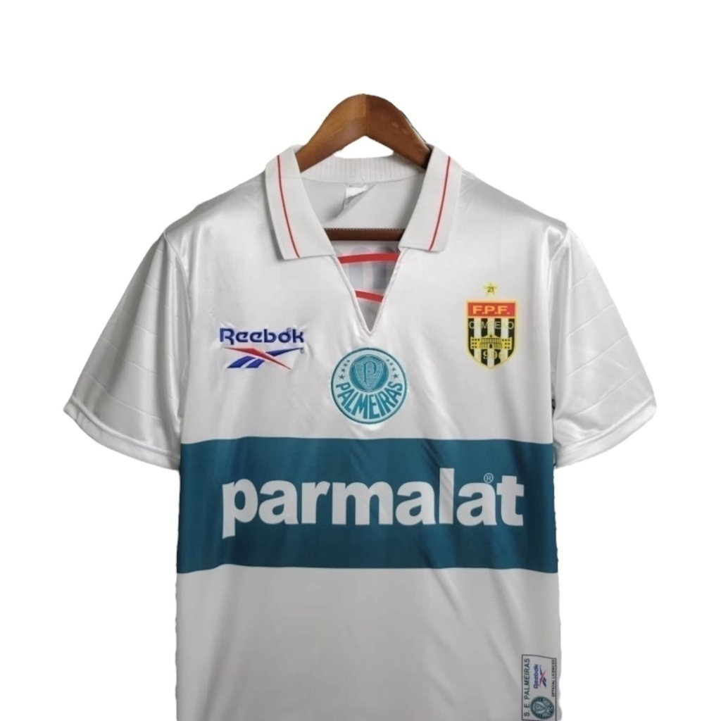 Camisa Palmeiras II 1997 - Retrô Reebok - Branca com detalhes em verde com patrocínio