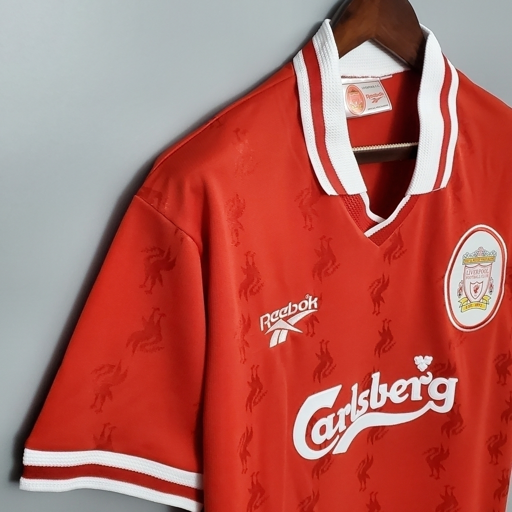 Camisa Liverpool I 1996/1997 - Retrô Reebok - Vermelha com detalhes em branco