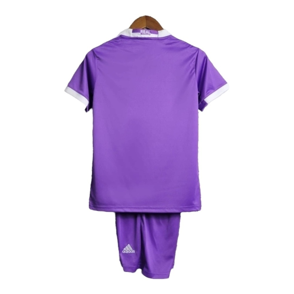 Conjunto Infantil Real Madrid II 2016/2017 - Retrô Adidas - Roxo com detalhes em branco