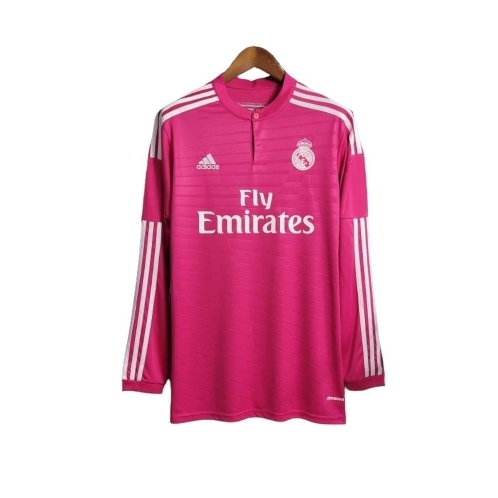 Camisa Real Madrid II 2014/2015 Manga Longa - Retrô Adidas - Rosa com detalhes em branco