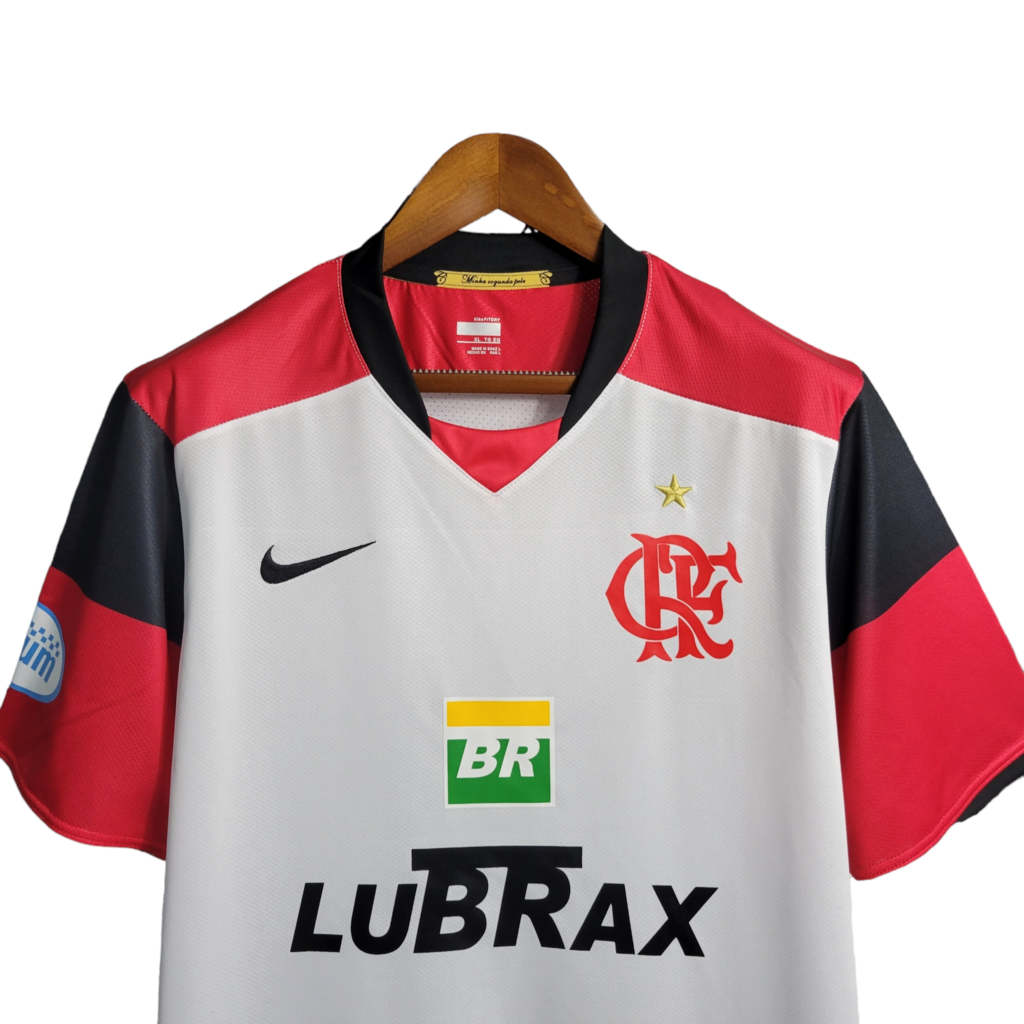 Camisa Flamengo II 2008/2009 - Retrô Nike - Branca com detalhes em vermelho patrocinio Lubrax