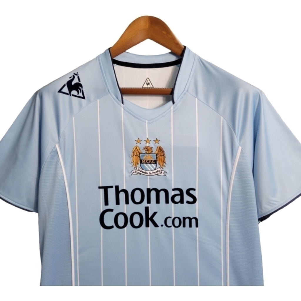 Camisa Manchester City I 2007/2008 - Retrô - Azul com detalhes em branco