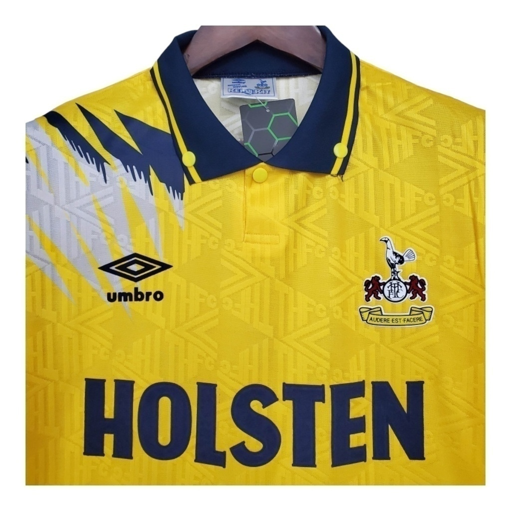 Camisa Tottenham II 1992/1994 - Retrô Umbro - Amarela com detalhes em azul e cinza