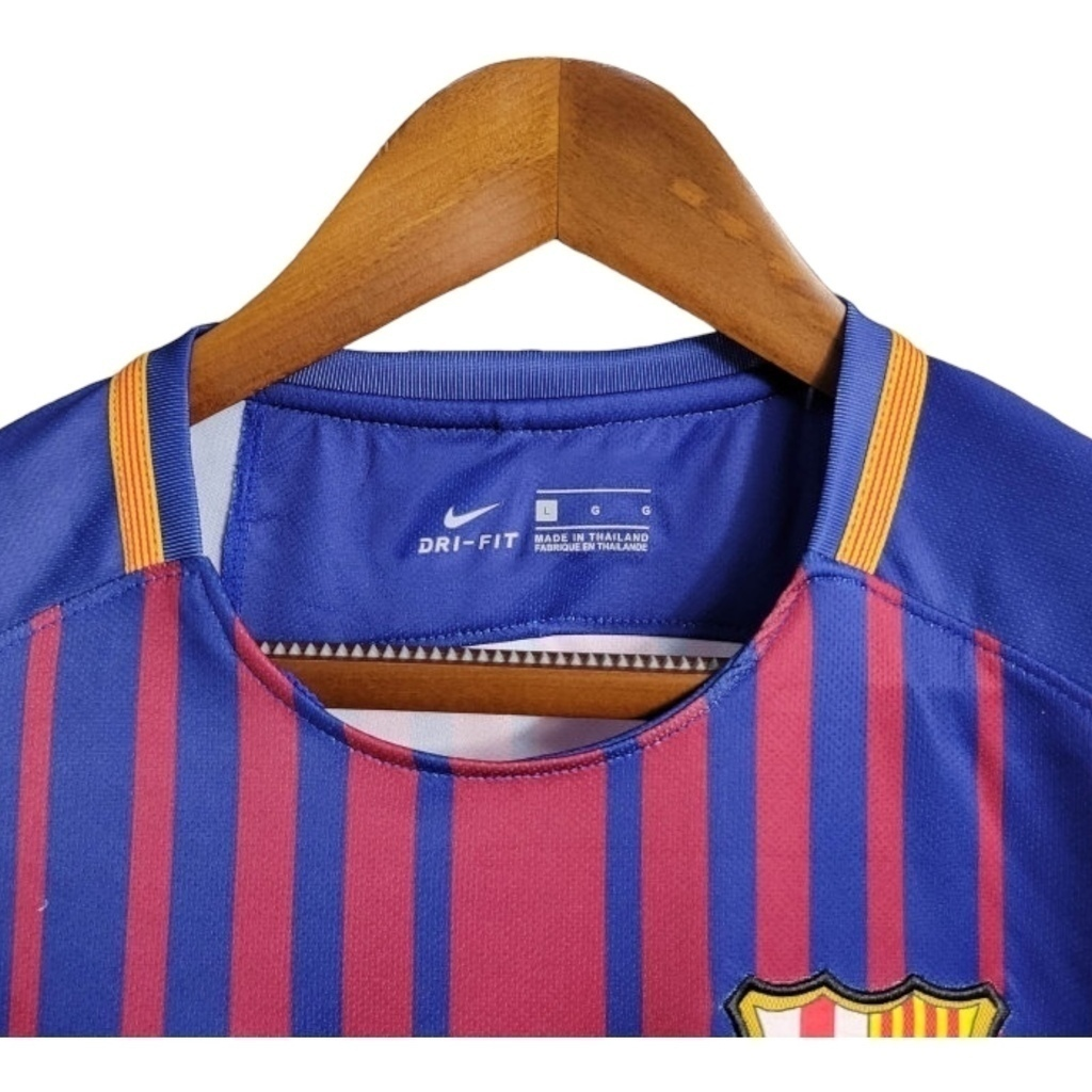 Camisa Barcelona I 2017/2018 - Retrô Nike - Azul com detalhes em vermelho e amarelo
