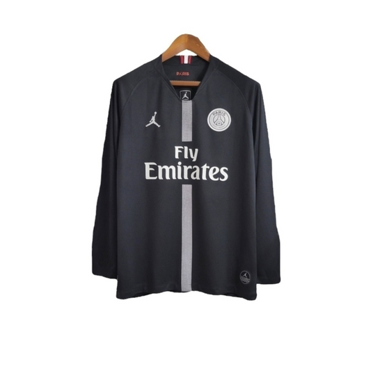 Camisa Paris Saint-Germain Edição Champions League 2018/2019 Manga Longa - Retrô Jordan - Preta com detalhes em branco e vermelho