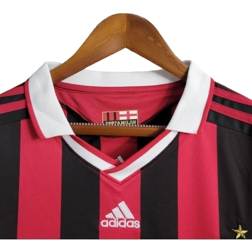 Camisa AC Milan I 2009/2010 Manga Longa - Retrô Adidas - Preta e vermelha com detalhes em branco