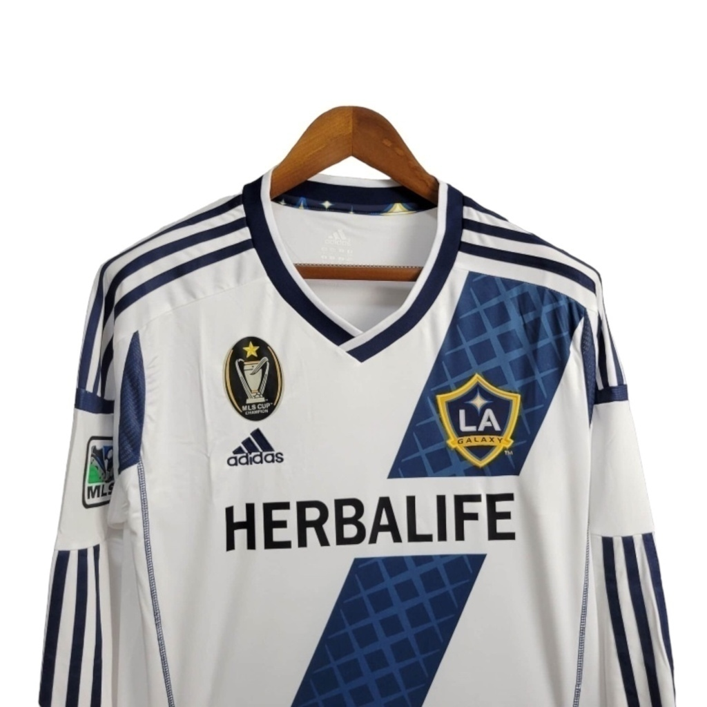 Camisa Los Angeles Galaxy II 2012 Manga Longa - Retrô Adidas - Branca com detalhes em azul com todos os patrocínios