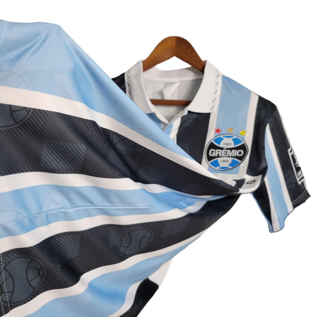 Camisa Grêmio I 1997/1998 - Retrô Penalty - Azul e preta com patrocínio Ironcryl