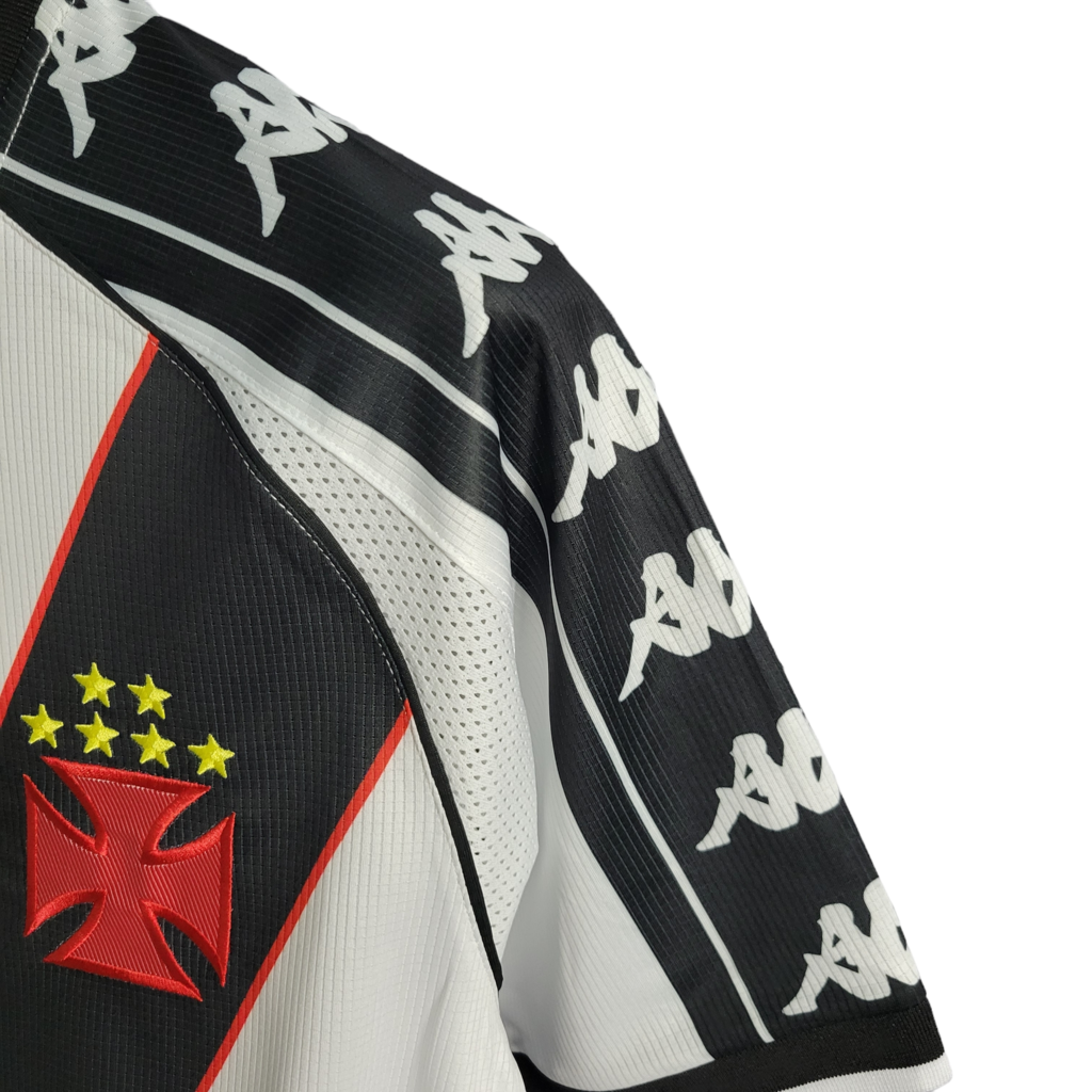 Camisa Vasco da Gama II Retrô 2000 - Retrô Kappa - Branca com a faixa em preto e detalhes em amarelo e vermelho