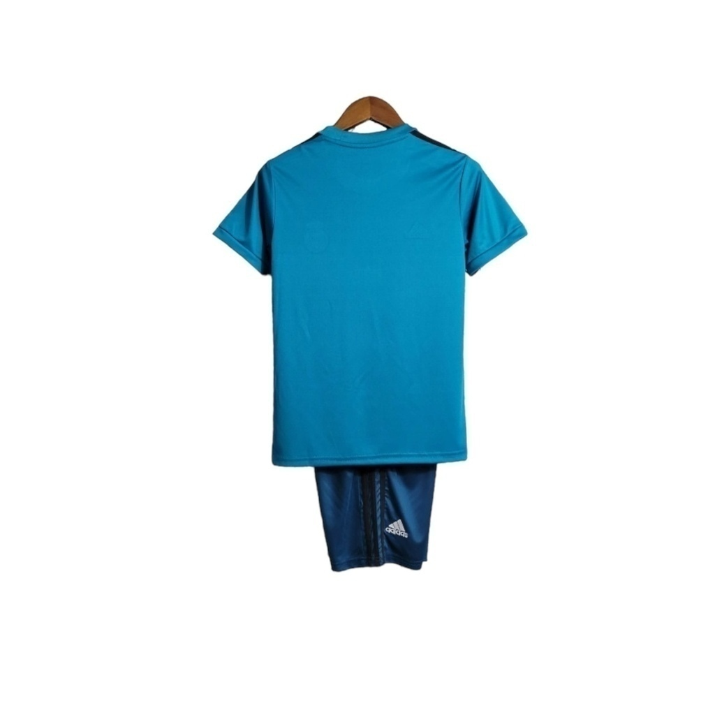 Conjunto Infantil Real Madrid II 2017/2018 - Retrô Adidas - Azul com detalhes em branco