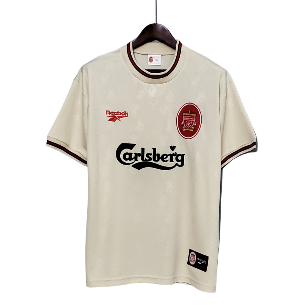 Camisa Liverpool II 1996/1997 - Retrô Reebok - Bege com detalhes em vermelho
