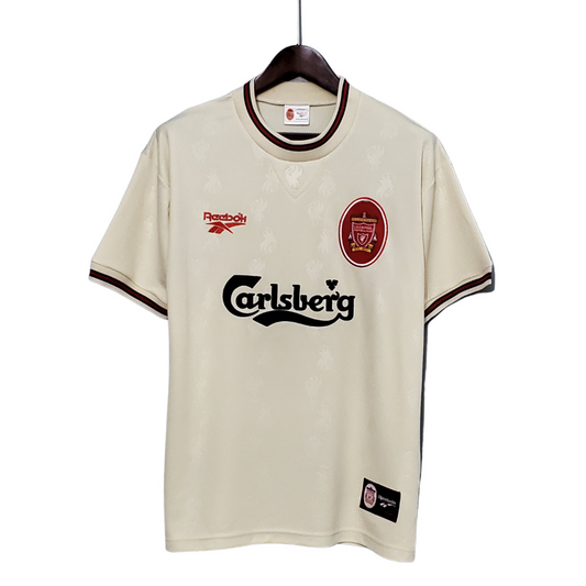 Camisa Liverpool II 1996/1997 - Retrô Reebok - Bege com detalhes em vermelho