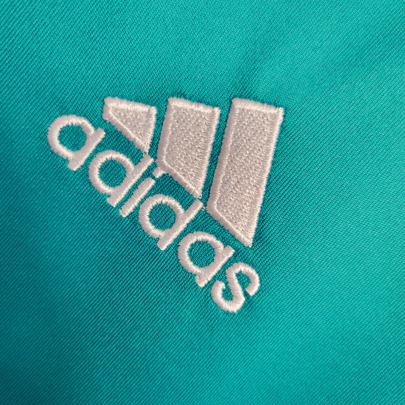 Camisa Real Madrid I 2017/2018 Manga Longa - Retrô Adidas - Verde água com detalhes em azul