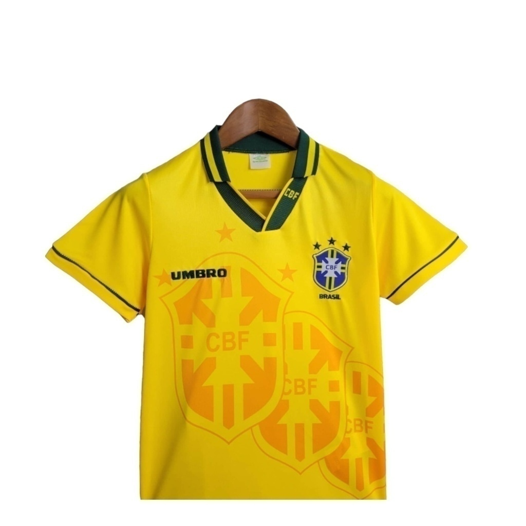 Conjunto Infantil Seleção Brasileira 1994 - Retrô Umbro - Amarelo