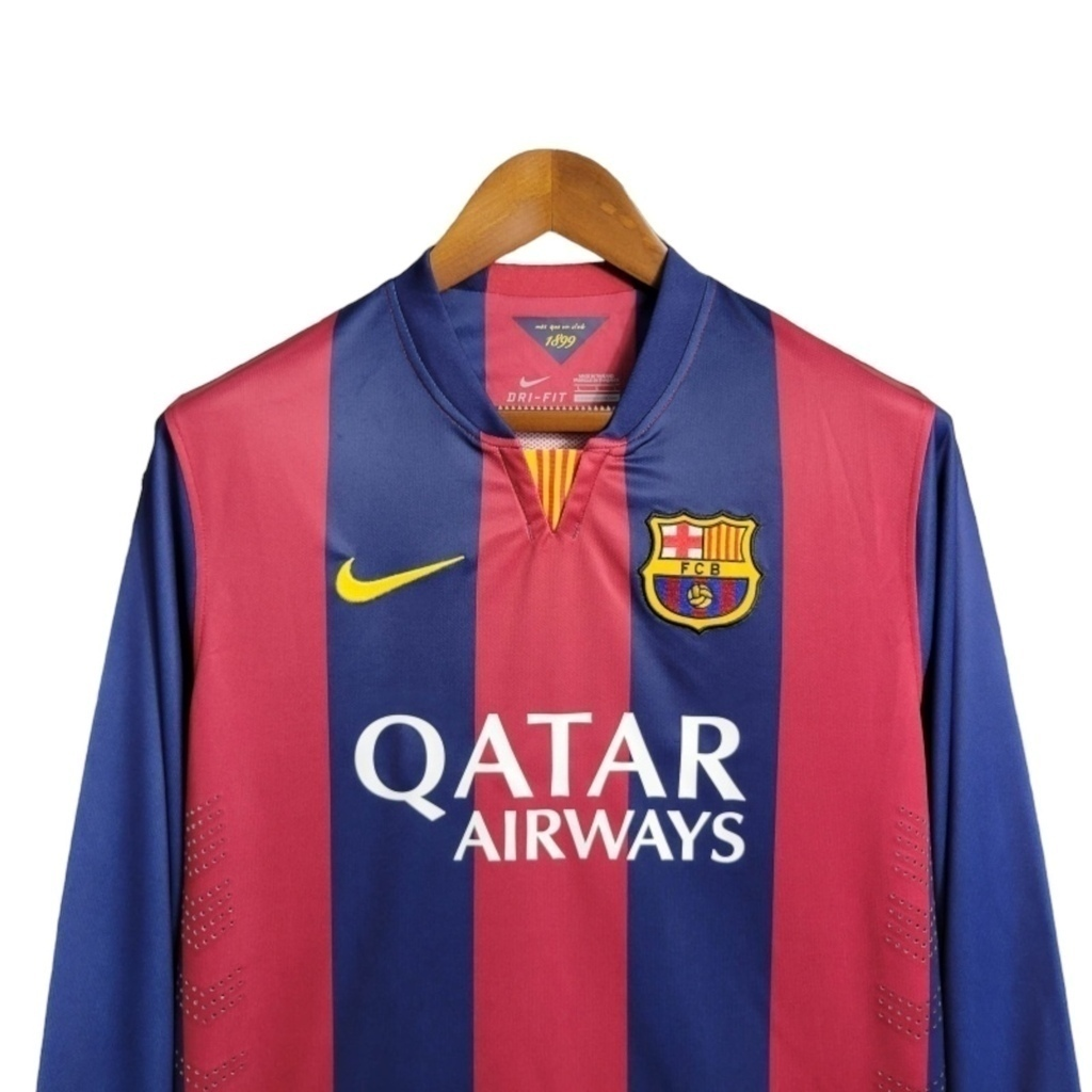 Camisa Barcelona I 2014/2015 Manga Longa - Retrô Nike - Azul e vermelha