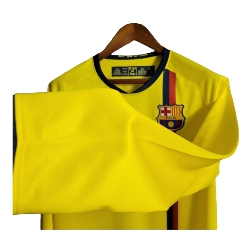 Camisa Barcelona II 2008/2009 Manga Longa - Retrô Nike - Amarela com detalhes em azul e vermelho