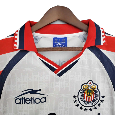 Camisa Chivas Guadalajara 1999/2000 - Retrô Atlética - Branca com detalhes em vermelho e azul com todos os patrocínios