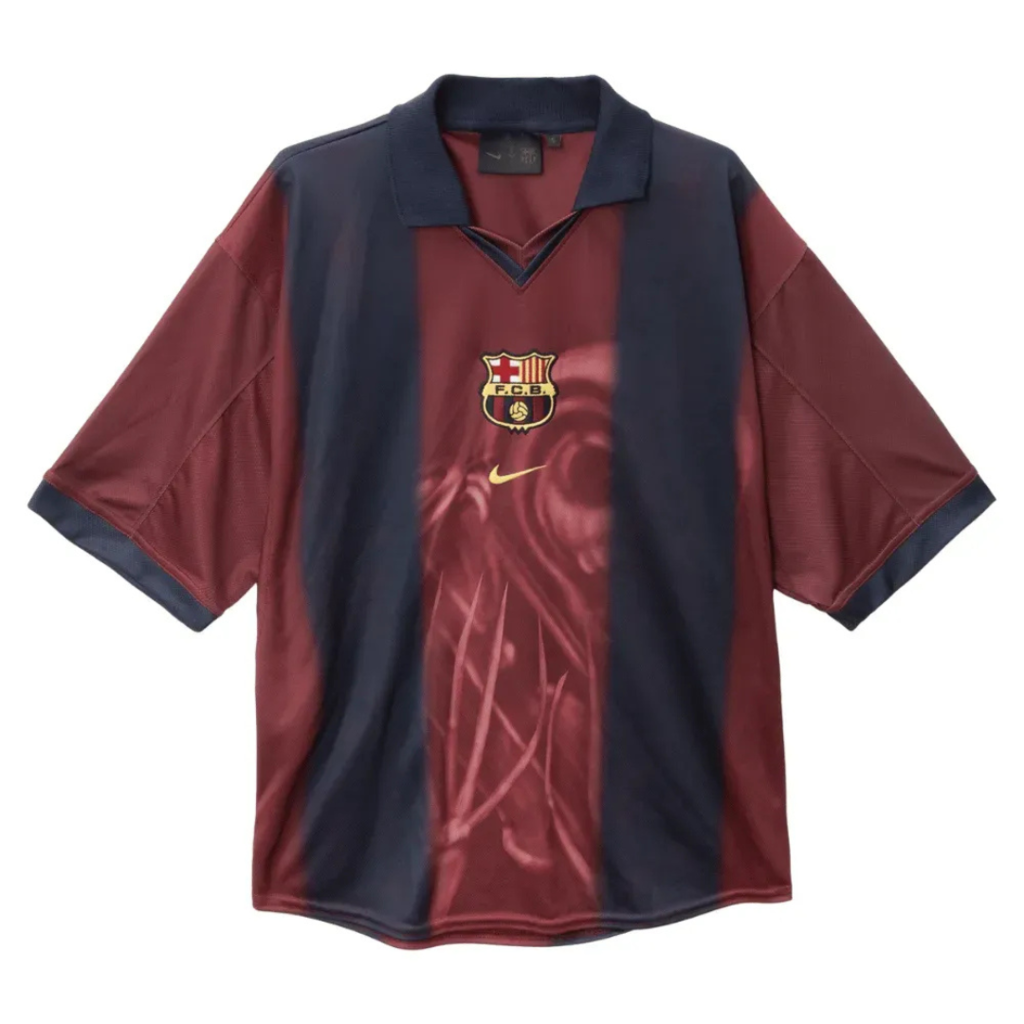 Camisa Barcelona I Edição Especial Travis Scott 2000/2001 - Retrô Nike - Azul e Grená