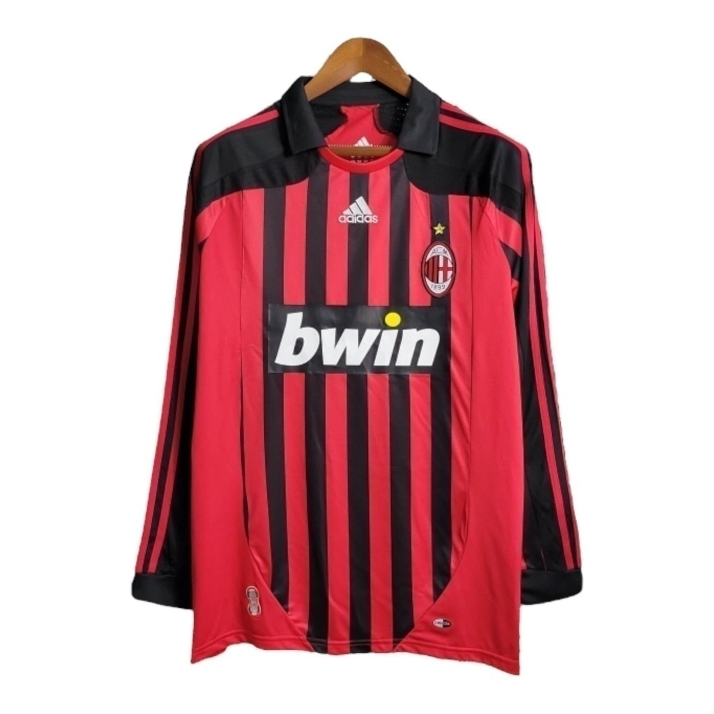 Camisa AC Milan I 2007/2008 Manga Longa - Retrô Adidas - Vermelha e preta