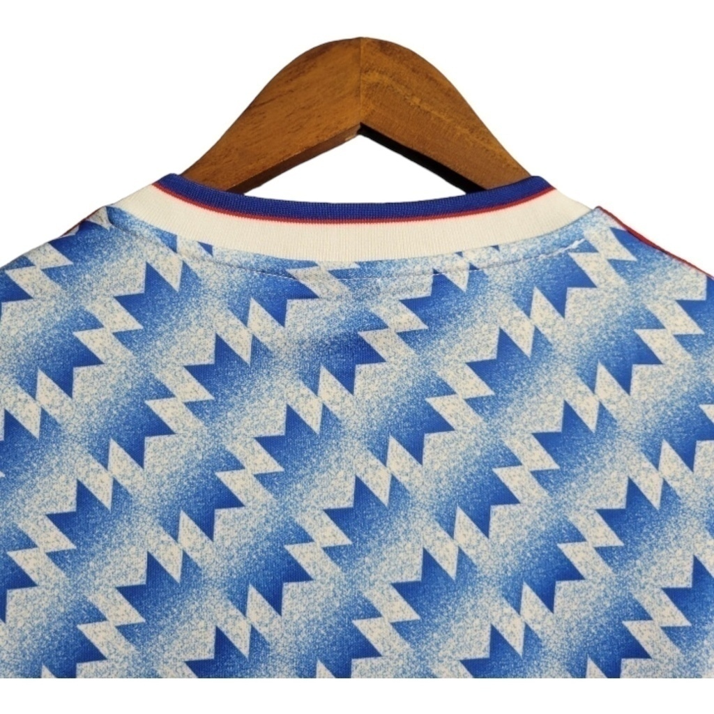 Camisa Manchester United II 1990/1992 Manga Longa - Retrô Adidas - Azul com detalhes em branco e vermelho