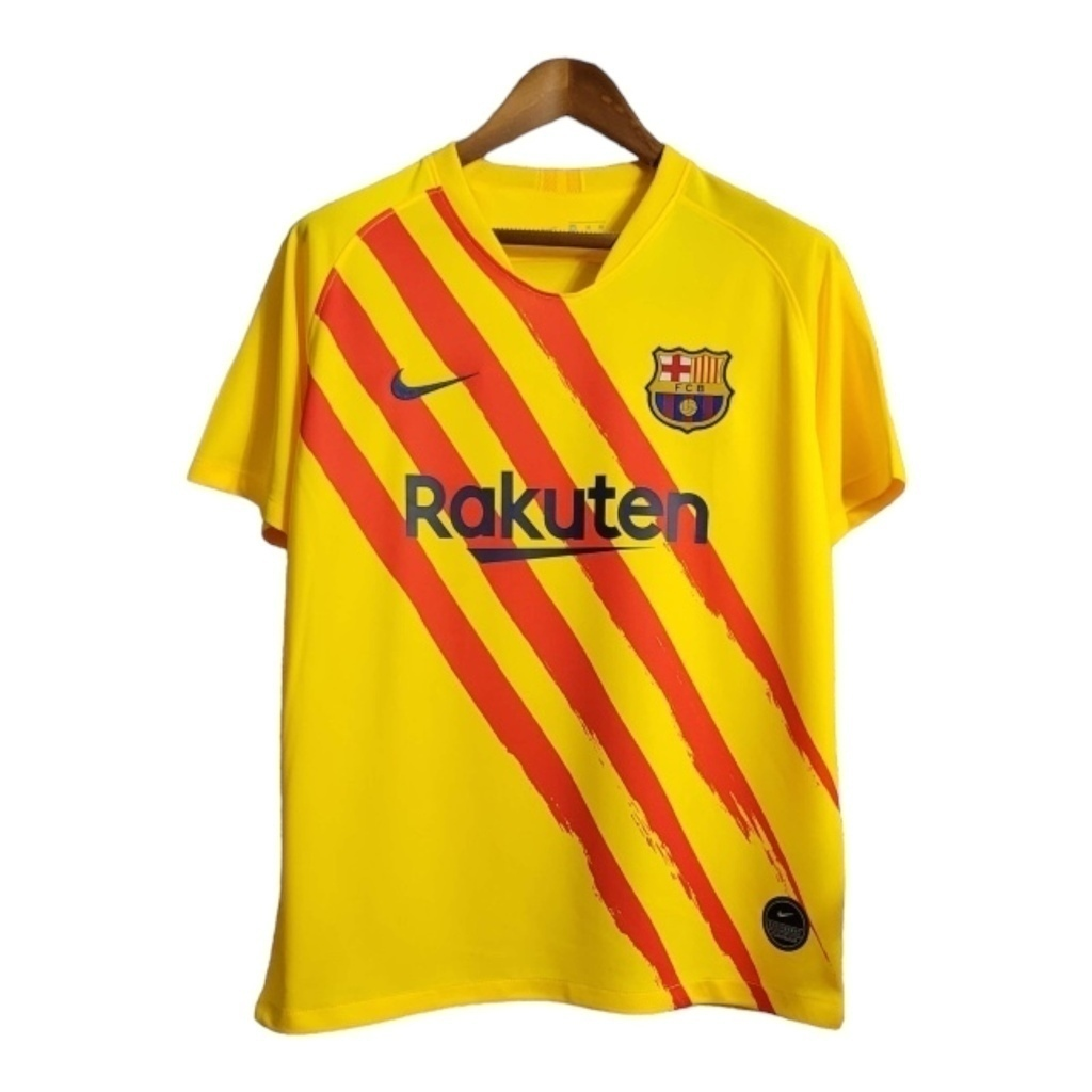 Camisa Barcelona I 2019/2020 - Retrô Nike - Amarela com detalhes em vermelho