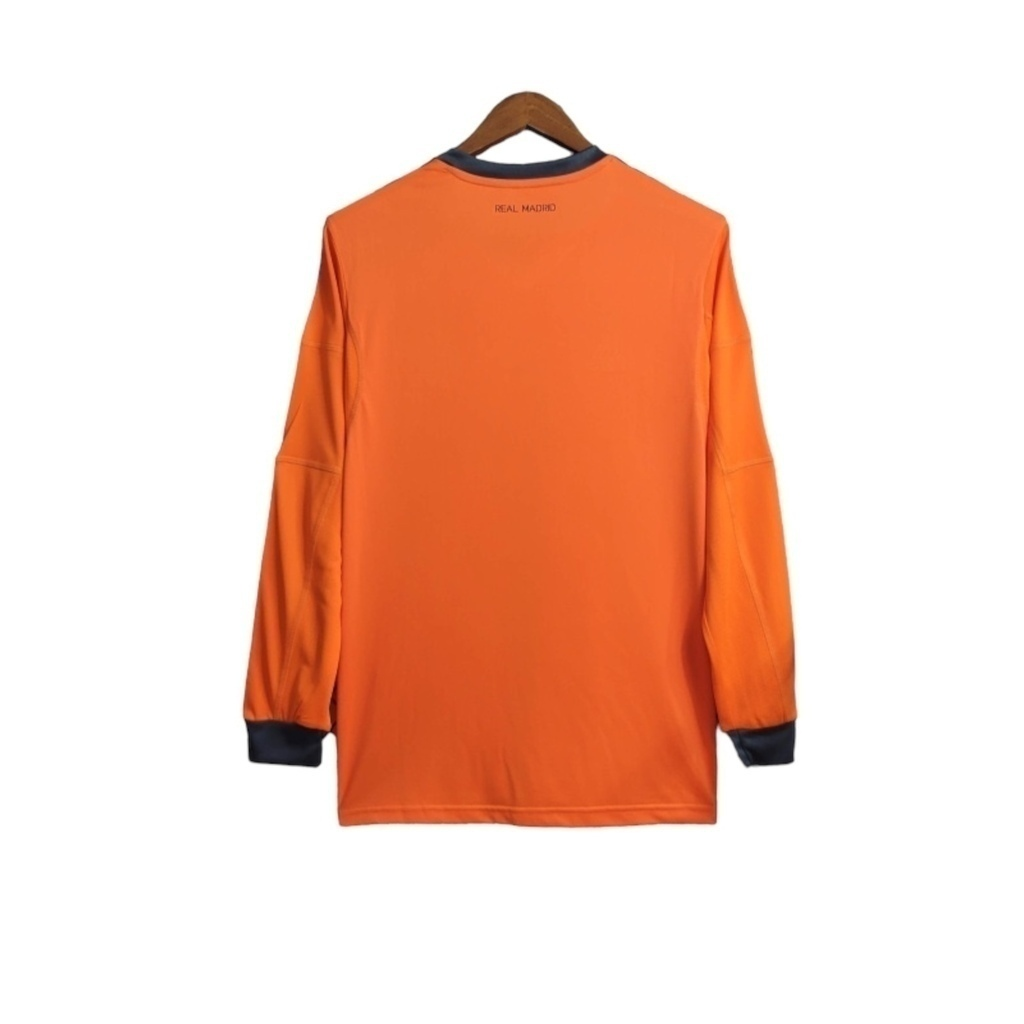 Camisa Real Madrid II 2013/2014 Manga Longa - Retrô Adidas - Laranja com detalhes em cinza