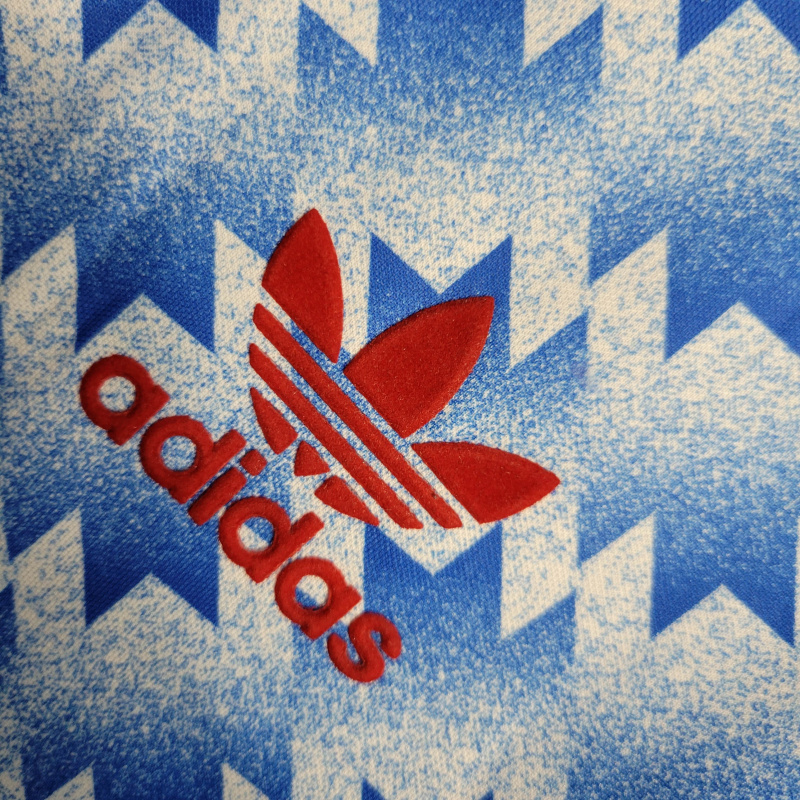 Camisa Manchester United II 1990/1992 Manga Longa - Retrô Adidas - Azul com detalhes em branco e vermelho