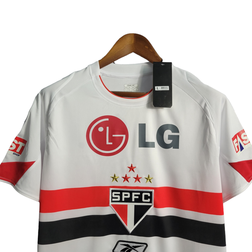 Camisa São Paulo I 2006 - Retrô Reebok - Branca com detalhes vermelho e preto