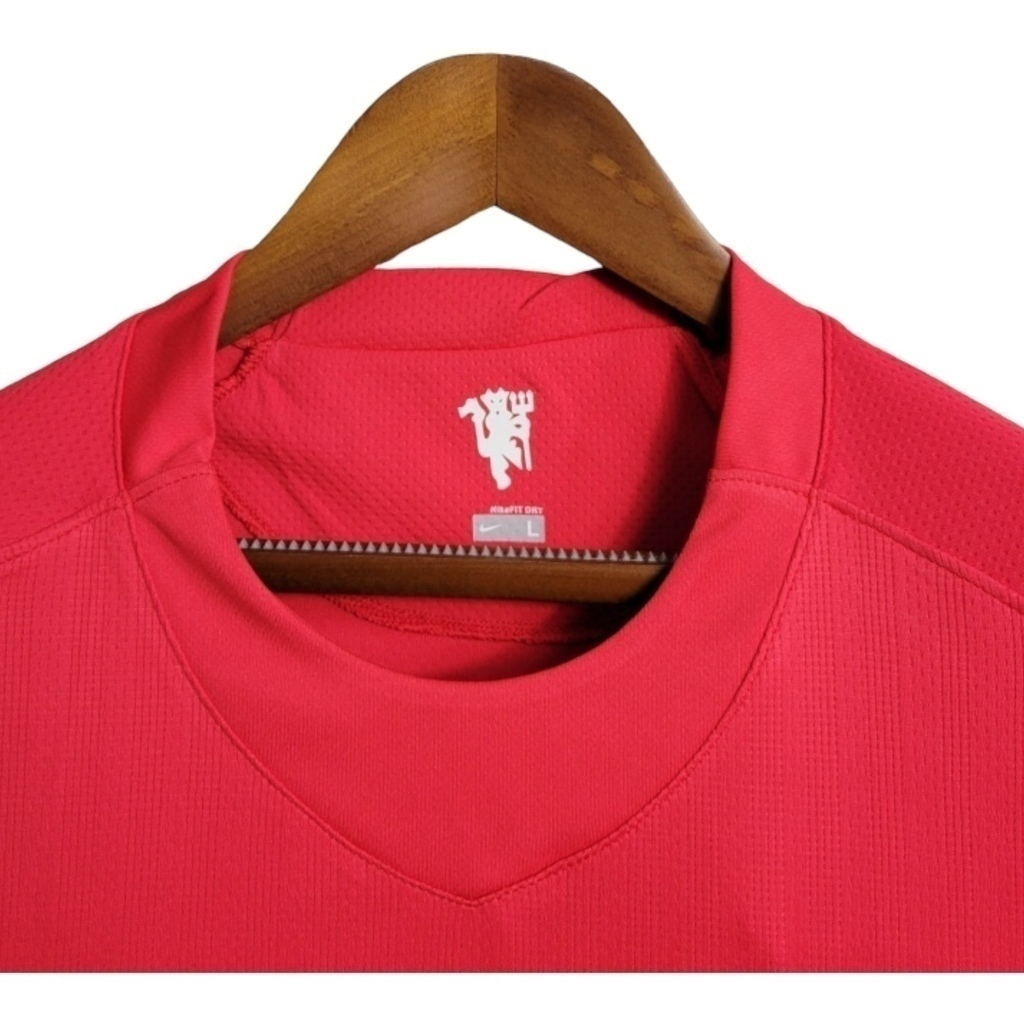 Camisa Manchester United 2007/2008 Manga Longa - Retrô Nike - Vermelha com detalhes em branco