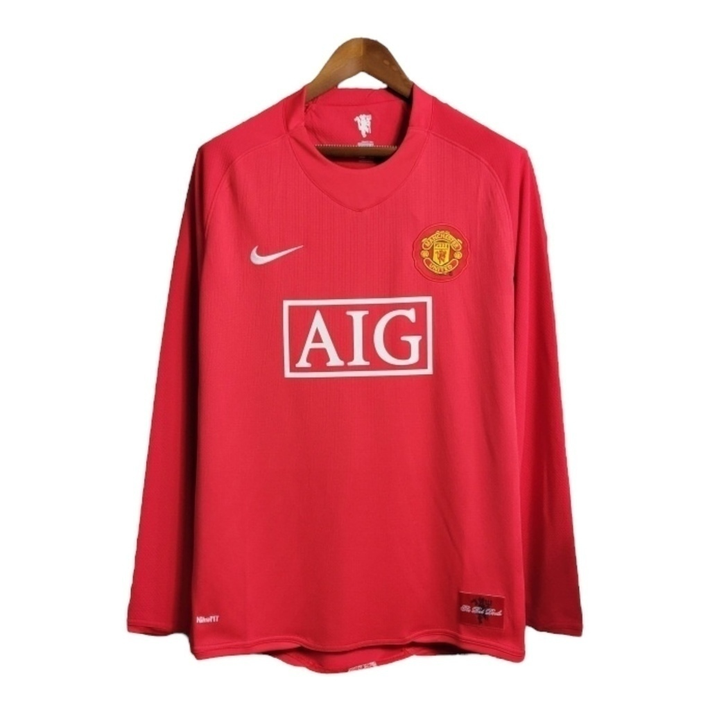 Camisa Manchester United 2007/2008 Manga Longa - Retrô Nike - Vermelha com detalhes em branco