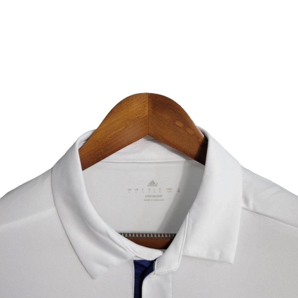 Camisa Real Madrid I 2016/2017 Manga Longa - Retrô Adidas - Branca com detalhes em azul
