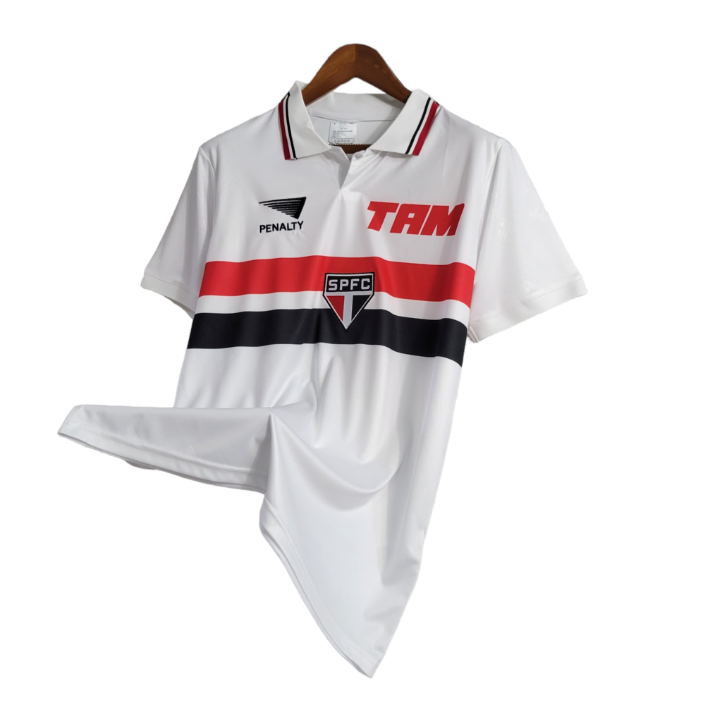 Camisa São Paulo I 1993/1994 - Retrô Penalty - Branca com detalhes em vermelho e preto