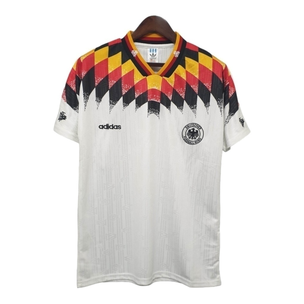 Camisa Seleção da Alemanha I 1994 - Retrô Adidas - Branca com detalhes em amarelo e vermelho