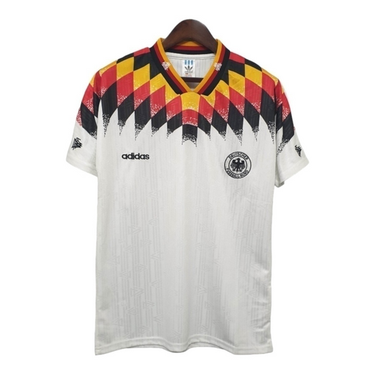 Camisa Seleção da Alemanha I 1994 - Retrô Adidas - Branca com detalhes em amarelo e vermelho