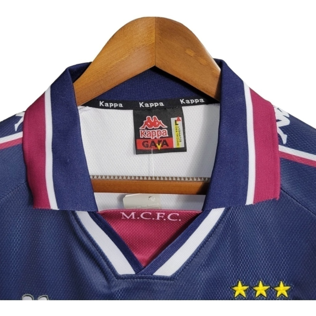 Camisa Manchester City II 1997/1998 - Retrô Kappa - Branca com detalhes em azul e vinho